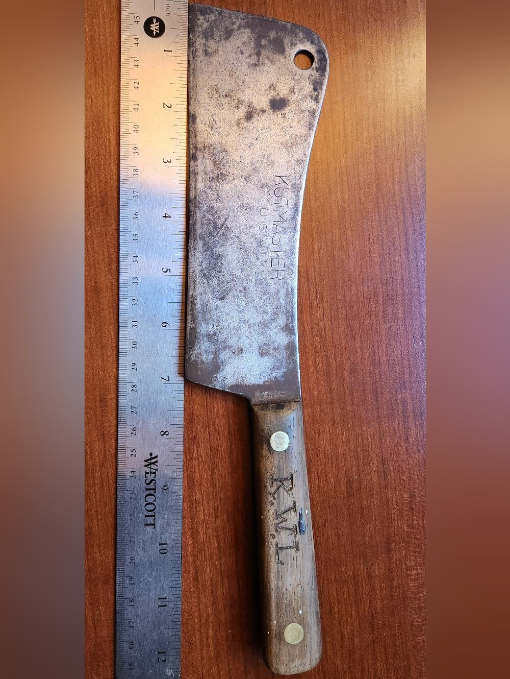 Vintage Kutmaster USA Meat Cleaver Carbon Steel Wood Handle 12"